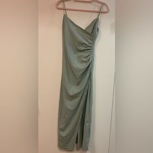 Zara spaghetti strap midi ruched side slit dress